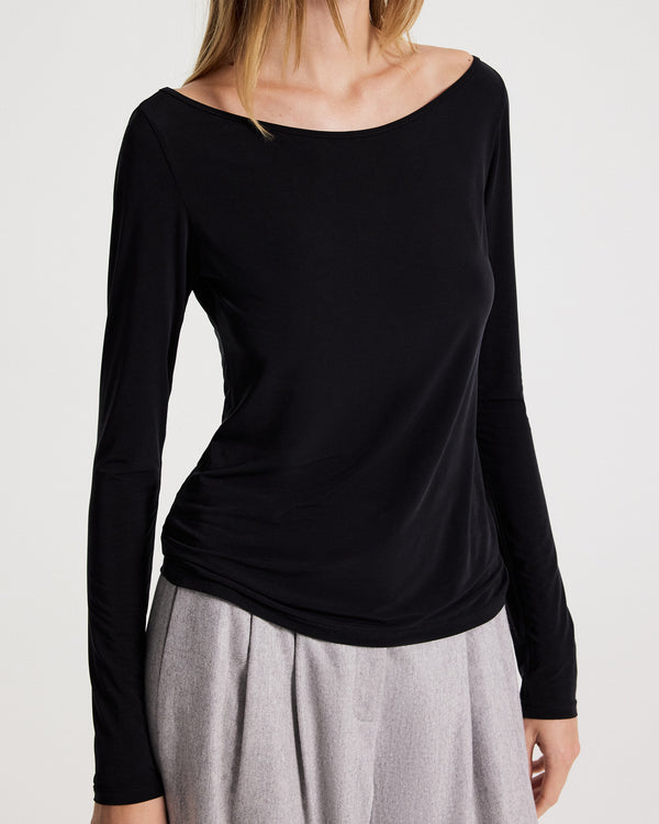 TWP Black Off Shoulder Long Sleeve Top in Stretch Jersey view 2