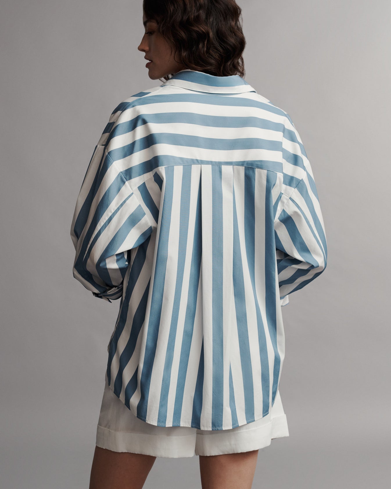 TWP White / vintage denim Earl Shirt in Wide Stark Stripe view 3