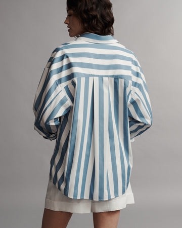 TWP White / vintage denim Earl Shirt in Wide Stark Stripe view 4