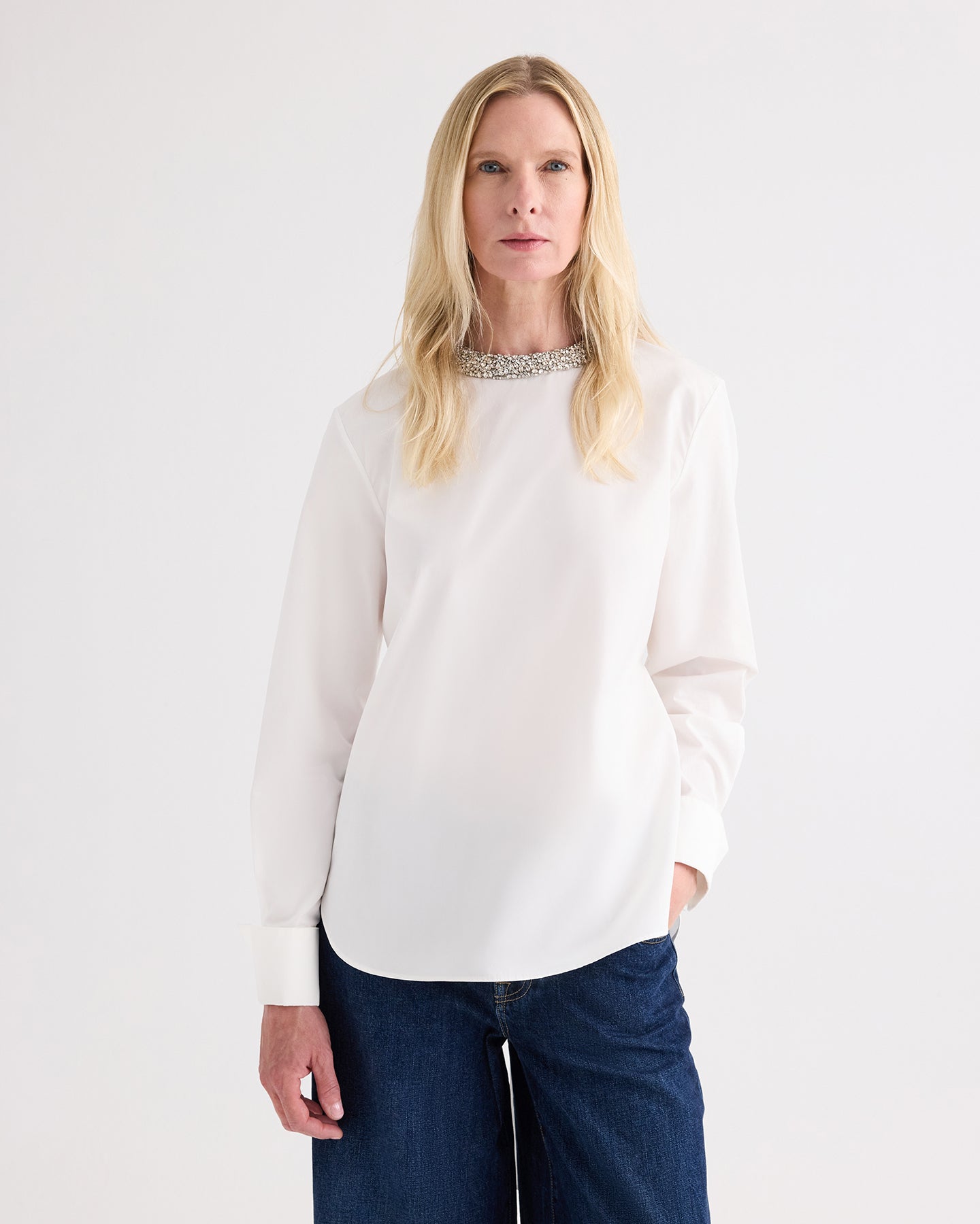 TWP White The Day We Met Shirt w/ Crystal Collar in Compact Poplin view 2