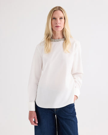 TWP White The Day We Met Shirt with Crystal Collar in Compact Poplin view 2