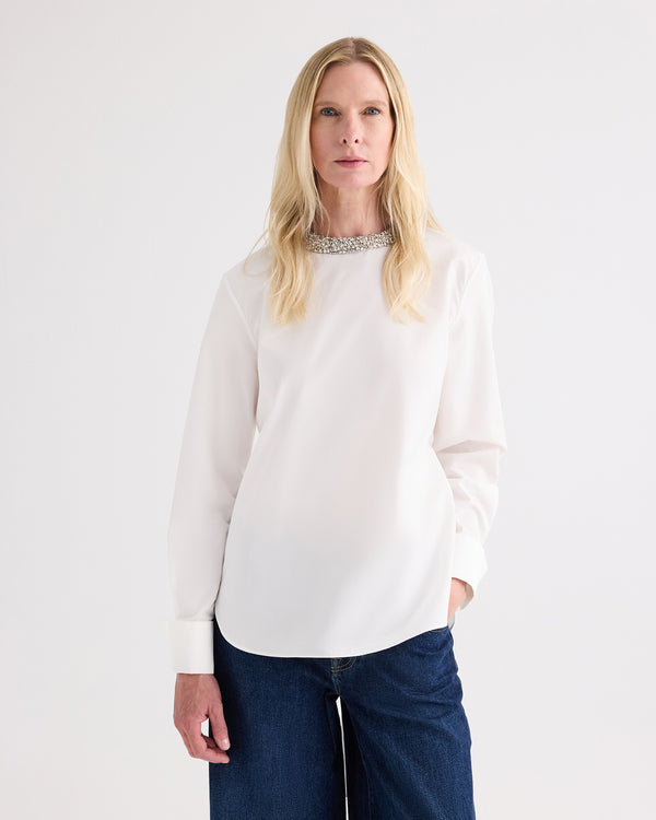 TWP White The Day We Met Shirt w/ Crystal Collar in Compact Poplin view 2