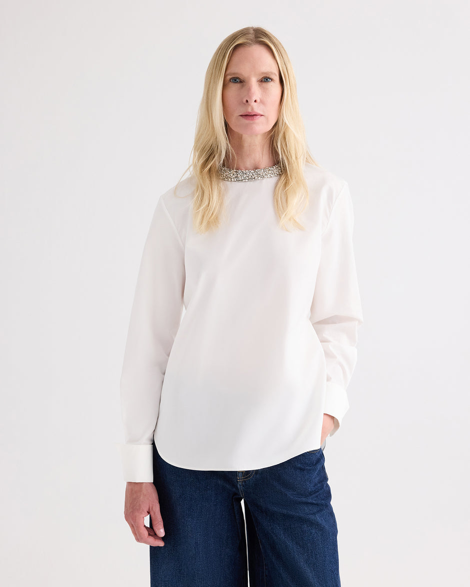 TWP White The Day We Met Shirt with Crystal Collar in Compact Poplin view 2