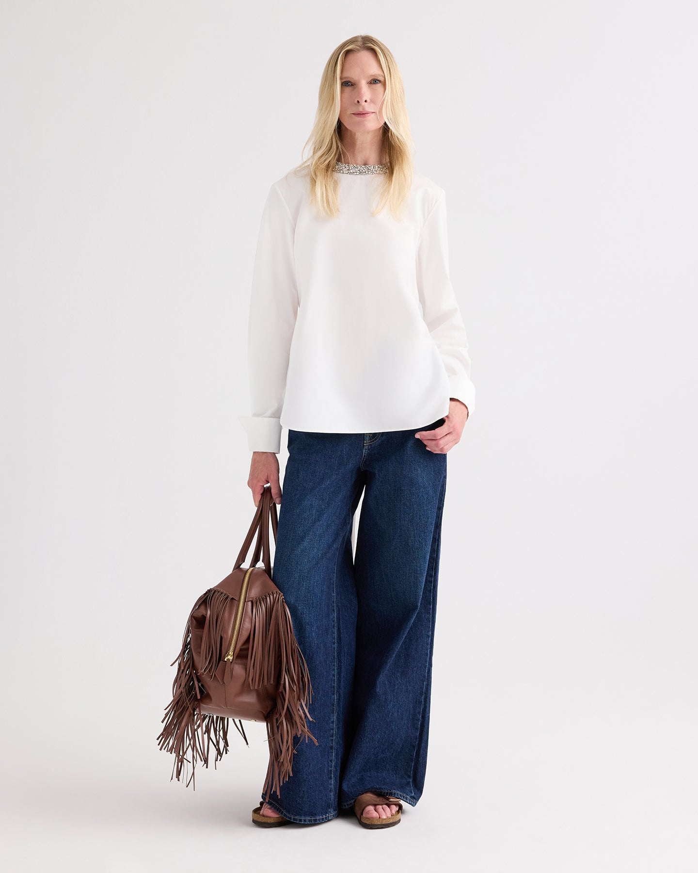 TWP White The Day We Met Shirt w/ Crystal Collar in Compact Poplin view 3