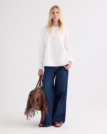 TWP White The Day We Met Shirt with Crystal Collar in Compact Poplin view 3