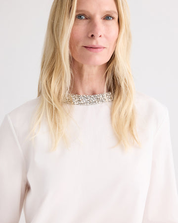 TWP White The Day We Met Shirt with Crystal Collar in Compact Poplin view 1