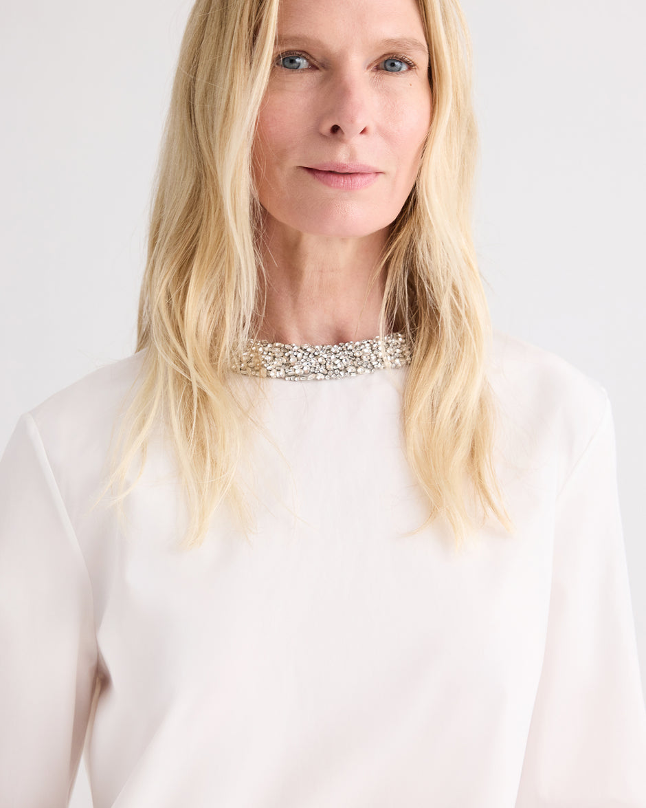 TWP White The Day We Met Shirt with Crystal Collar in Compact Poplin view 1