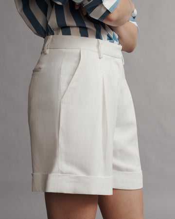 TWP White Thompson Short in Coated Viscose Linen view 3