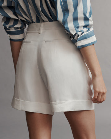 TWP White Thompson Short in Coated Viscose Linen view 4
