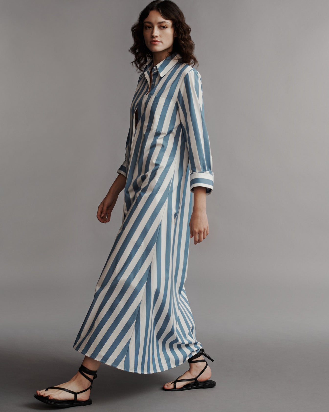 TWP White / vintage denim Jenny&#39;s Gown in Wide Stark Striped Cotton view 2