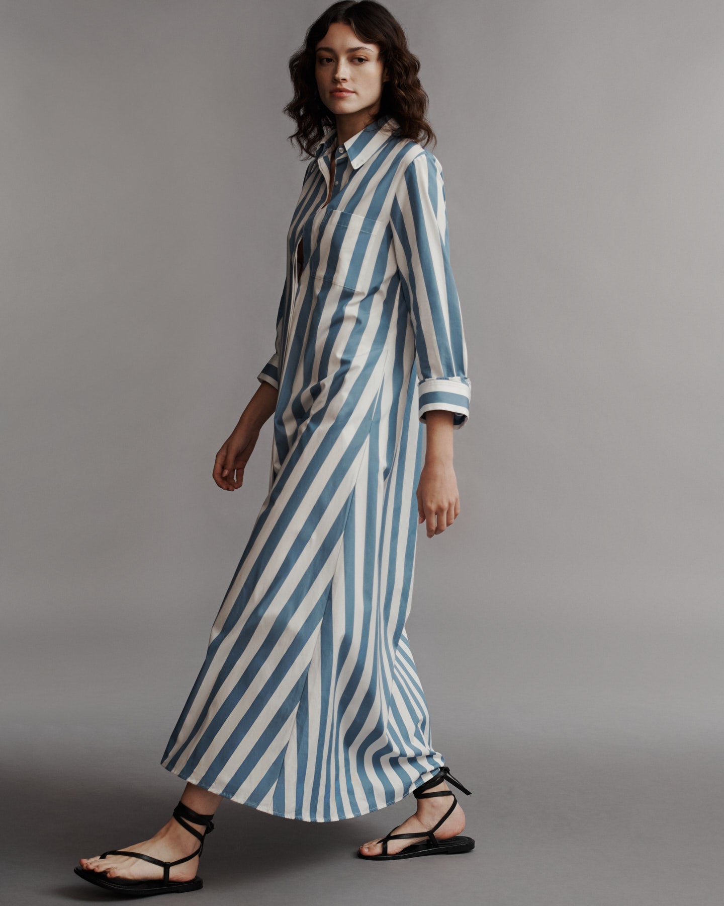 TWP White / vintage denim Jenny&#39;s Gown in Wide Stark Striped Cotton view 2
