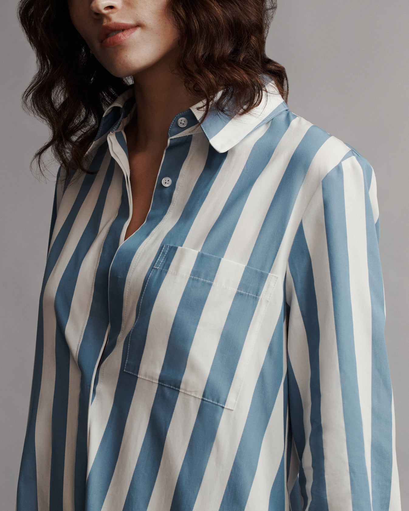 TWP White / vintage denim Jenny&#39;s Gown in Wide Stark Striped Cotton view 3