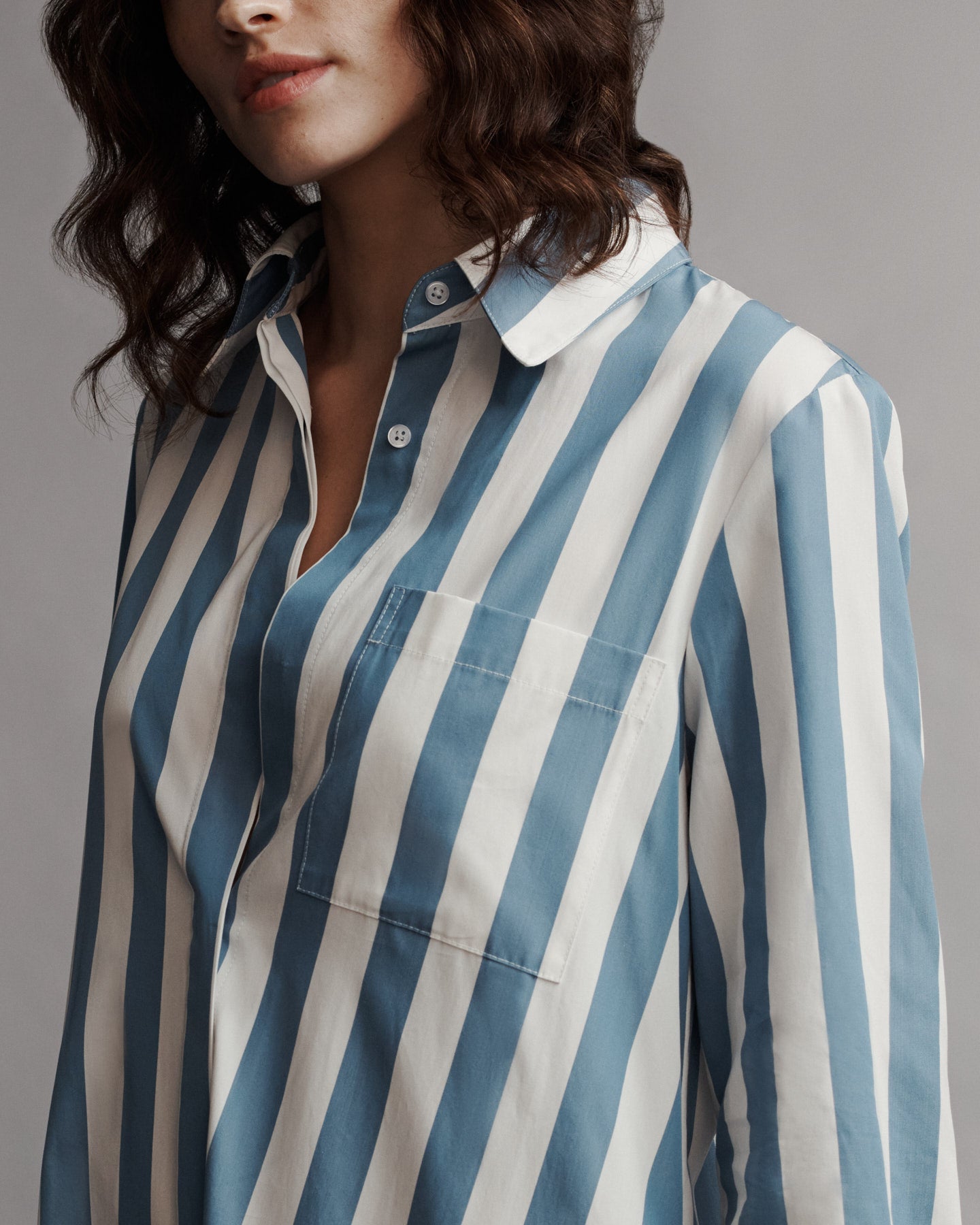 TWP White / vintage denim Jenny&#39;s Gown in Wide Stark Striped Cotton view 3