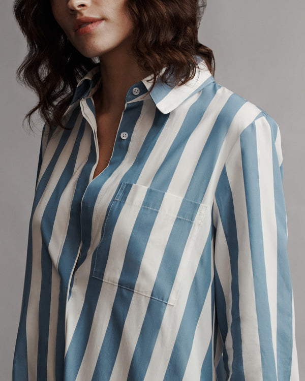 TWP White / vintage denim Jenny&#39;s Gown in Wide Stark Striped Cotton view 3