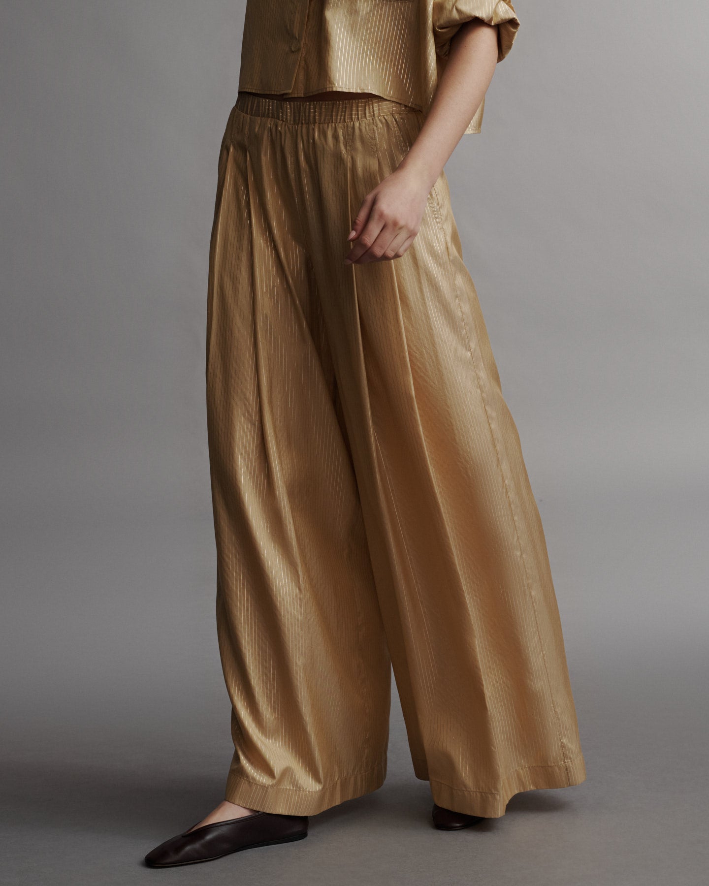 TWP Goldenrod / gold Sag Harbor Pant in Silk Metallic Stripe view 2