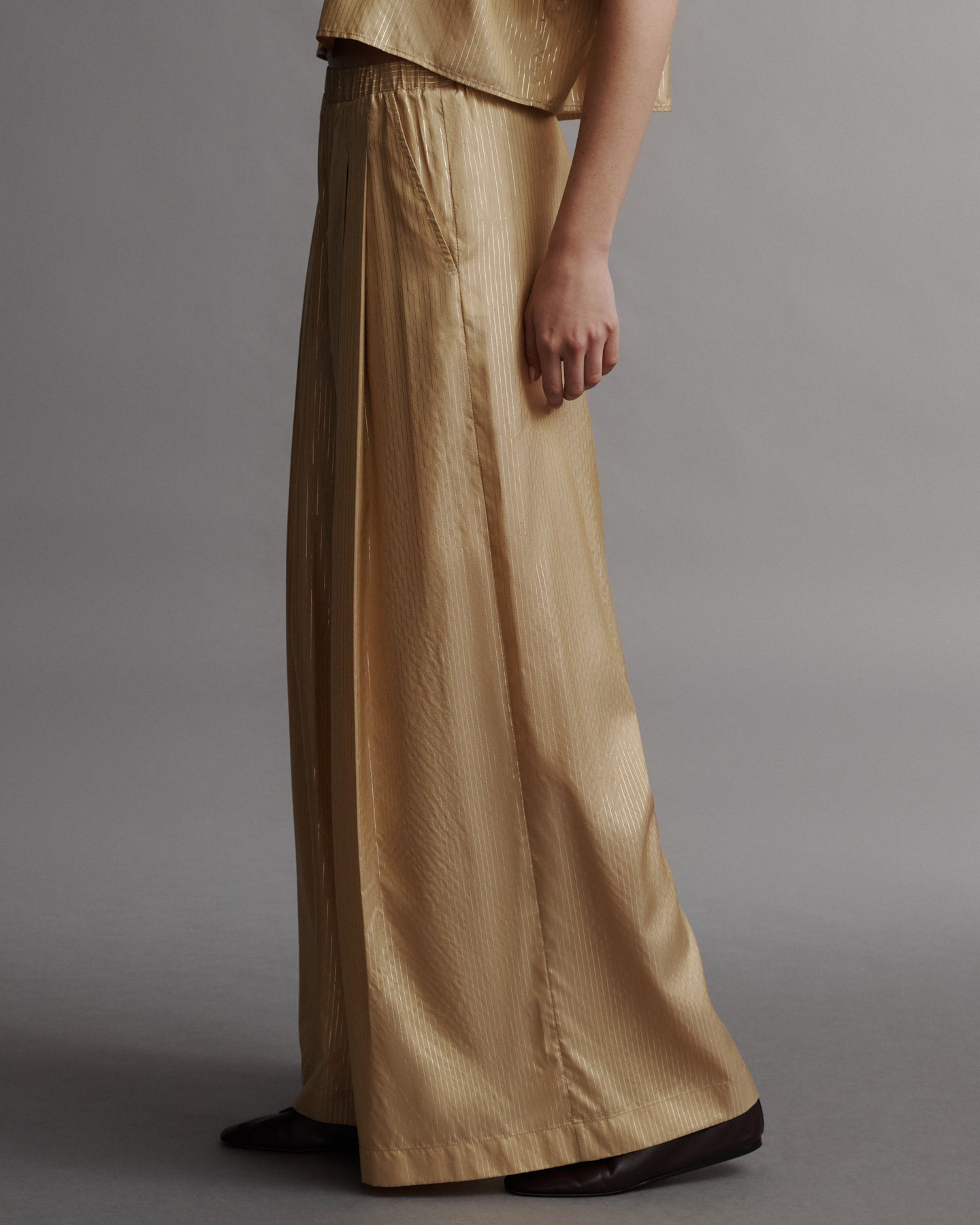 TWP Goldenrod / gold Sag Harbor Pant in Silk Metallic Stripe view 4