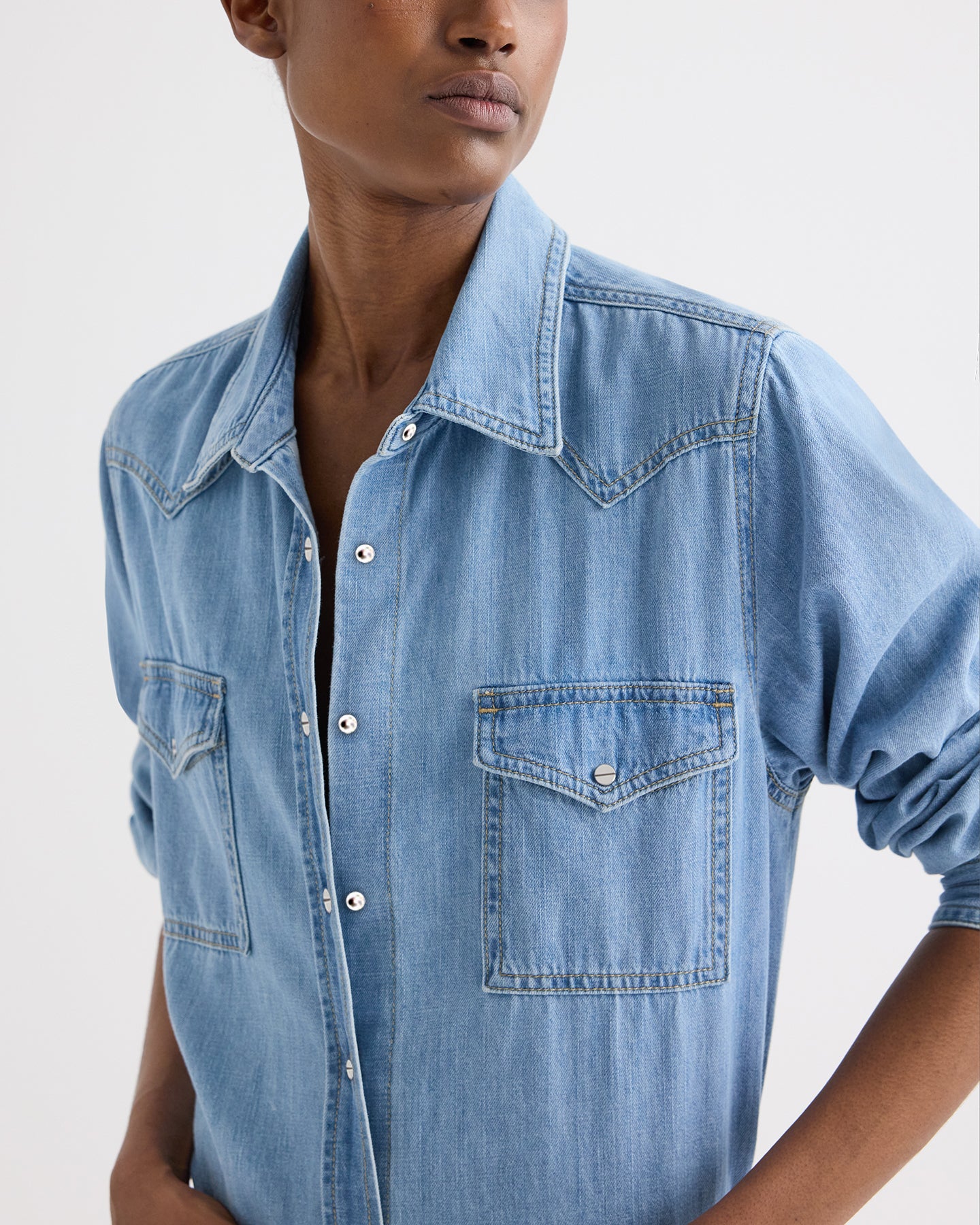 Newport Cowboy Maxi Dress With Snaps in Denim | TWP
