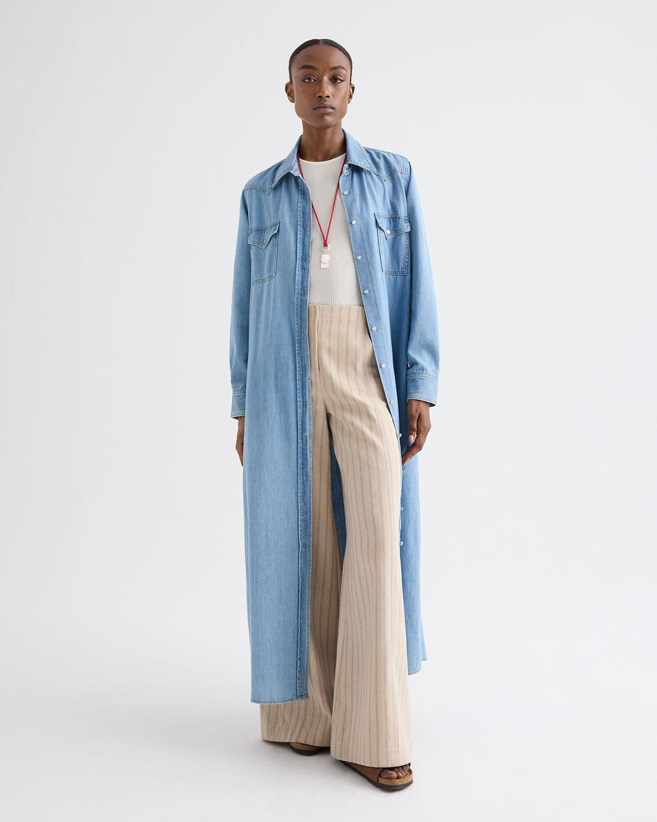 TWP Newport Cowboy Maxi Dress With Snaps in Denim view 1