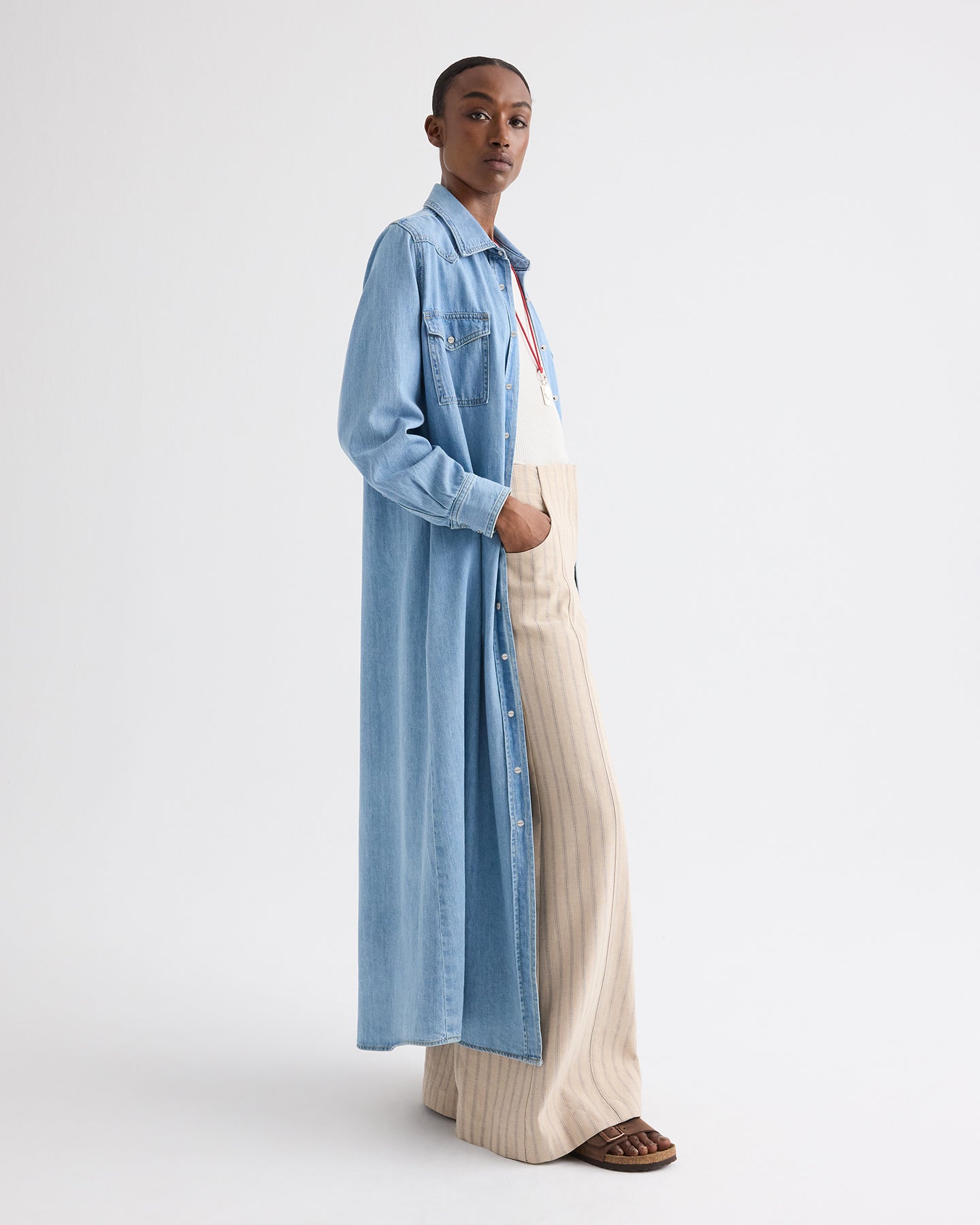 TWP Newport Cowboy Maxi Dress With Snaps in Denim view 5