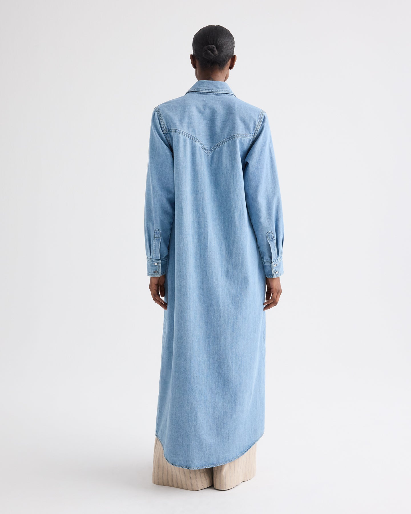 TWP Newport Cowboy Maxi Dress With Snaps in Denim view 6