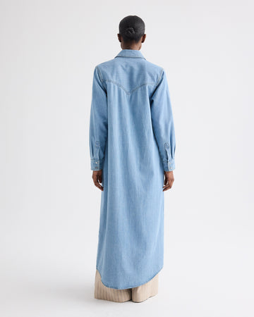 TWP Newport Cowboy Maxi Dress With Snaps in Denim view 6