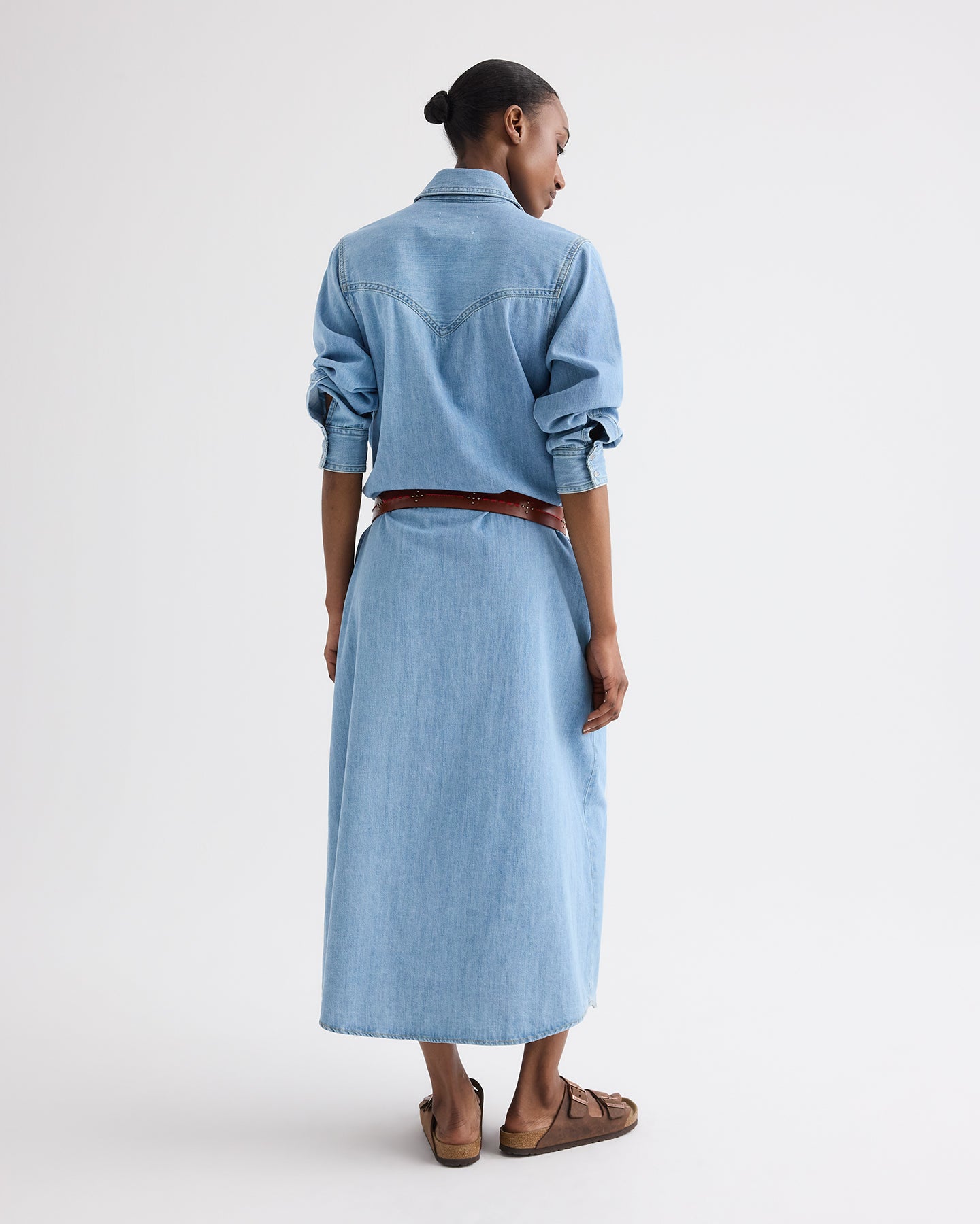 TWP Newport Cowboy Maxi Dress With Snaps in Denim view 5