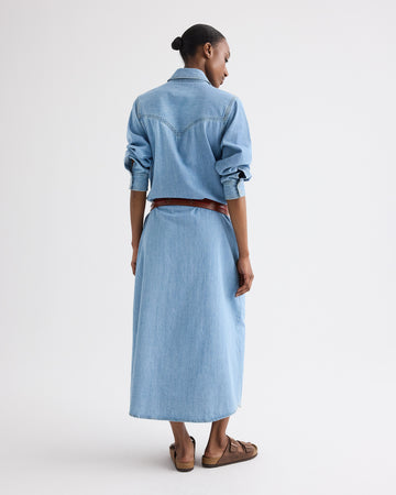 TWP Newport Cowboy Maxi Dress With Snaps in Denim view 5
