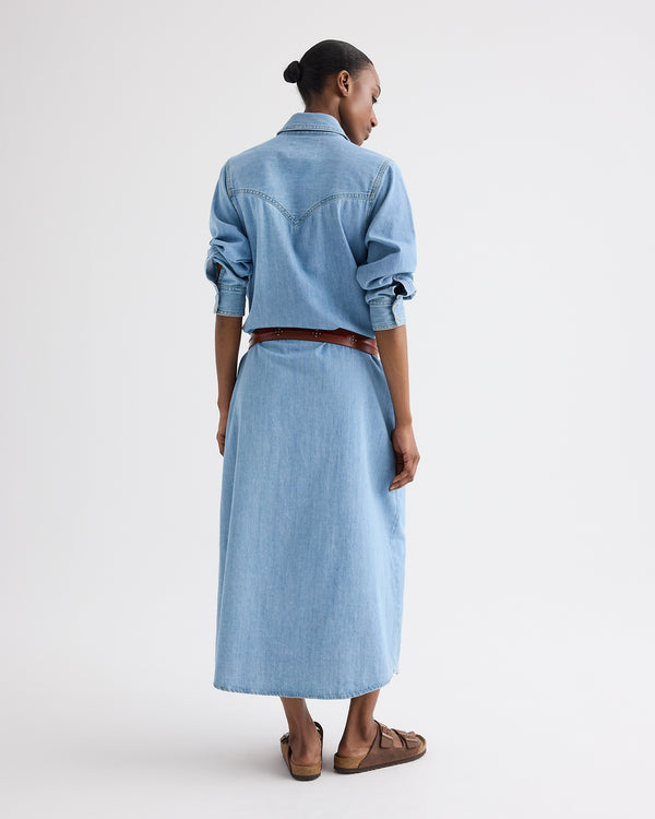 TWP Newport Cowboy Maxi Dress With Snaps in Denim view 5