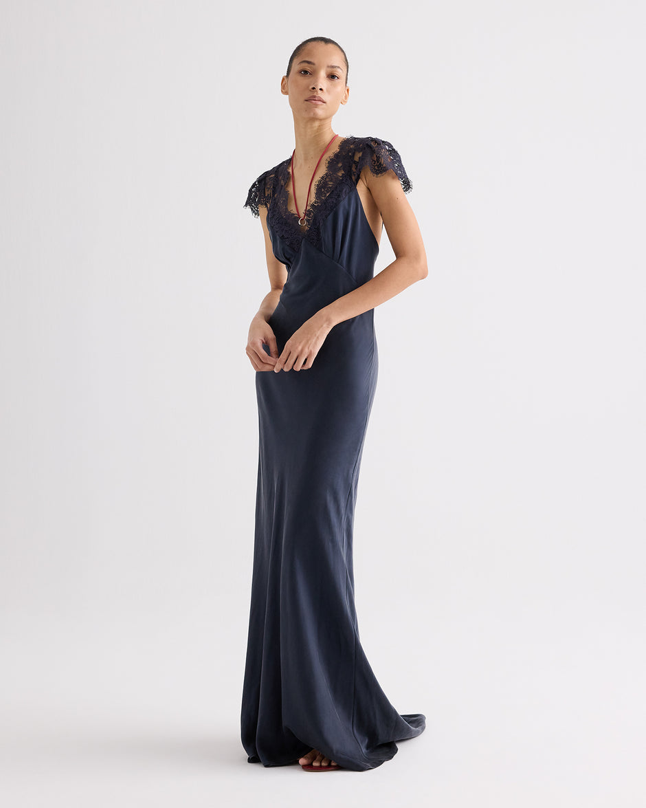 TWP Midnight Lace Gown in Silk Charmeuse view 2