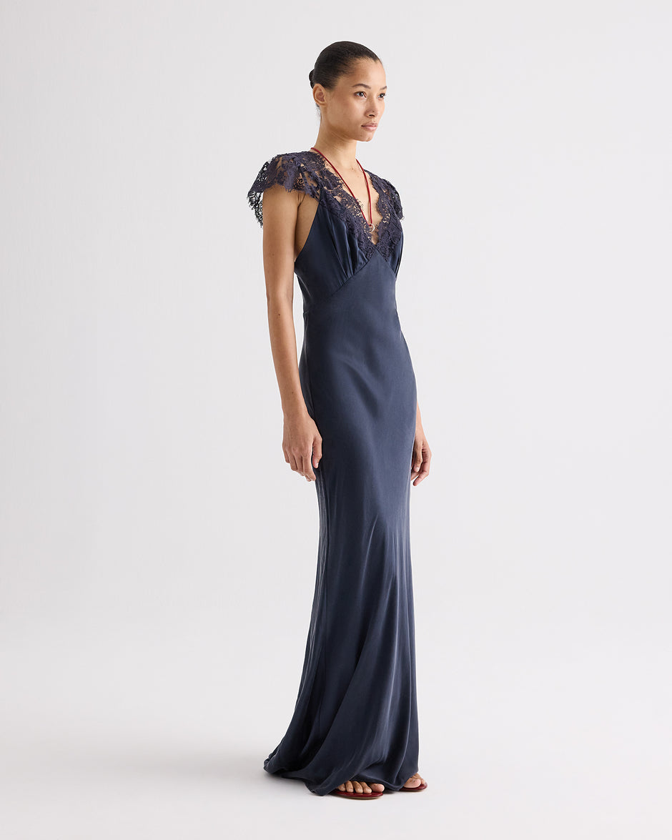 TWP Midnight Lace Gown in Silk Charmeuse view 3