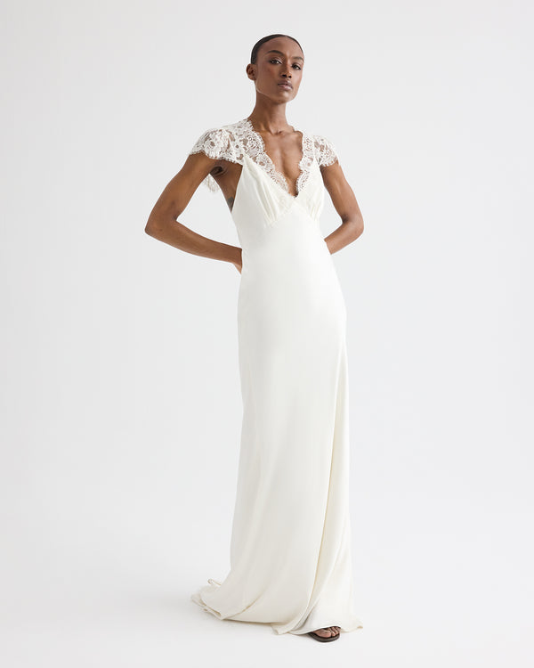 TWP Ivory Lace Gown in Silk Charmeuse view 1