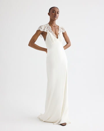 TWP Ivory Lace Gown in Silk Charmeuse view 1