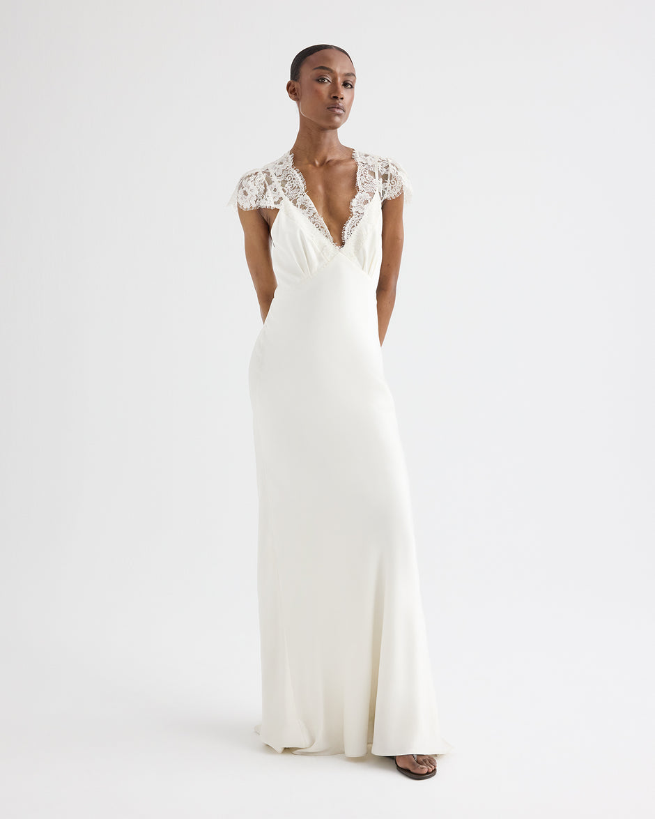 TWP Ivory Lace Gown in Silk Charmeuse view 6