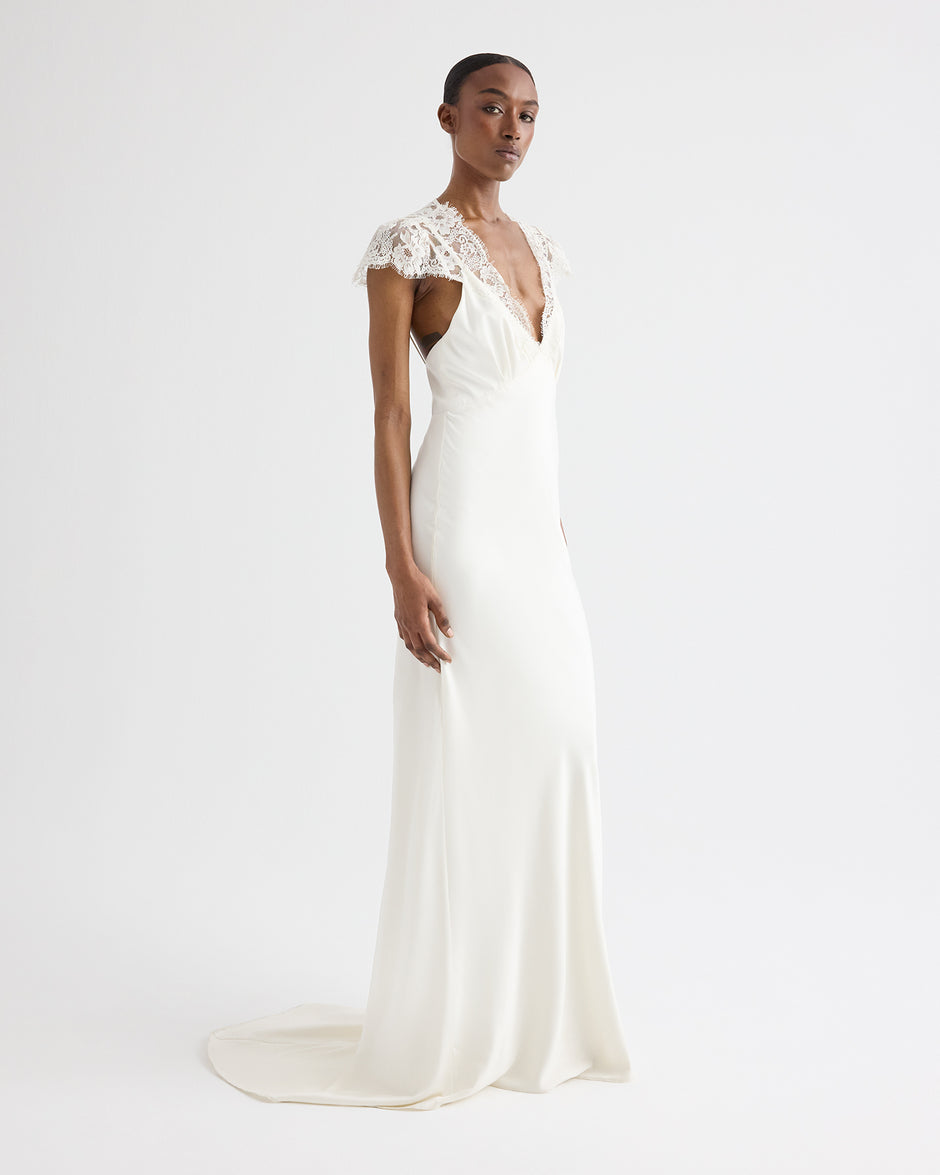 TWP Ivory Lace Gown in Silk Charmeuse view 3