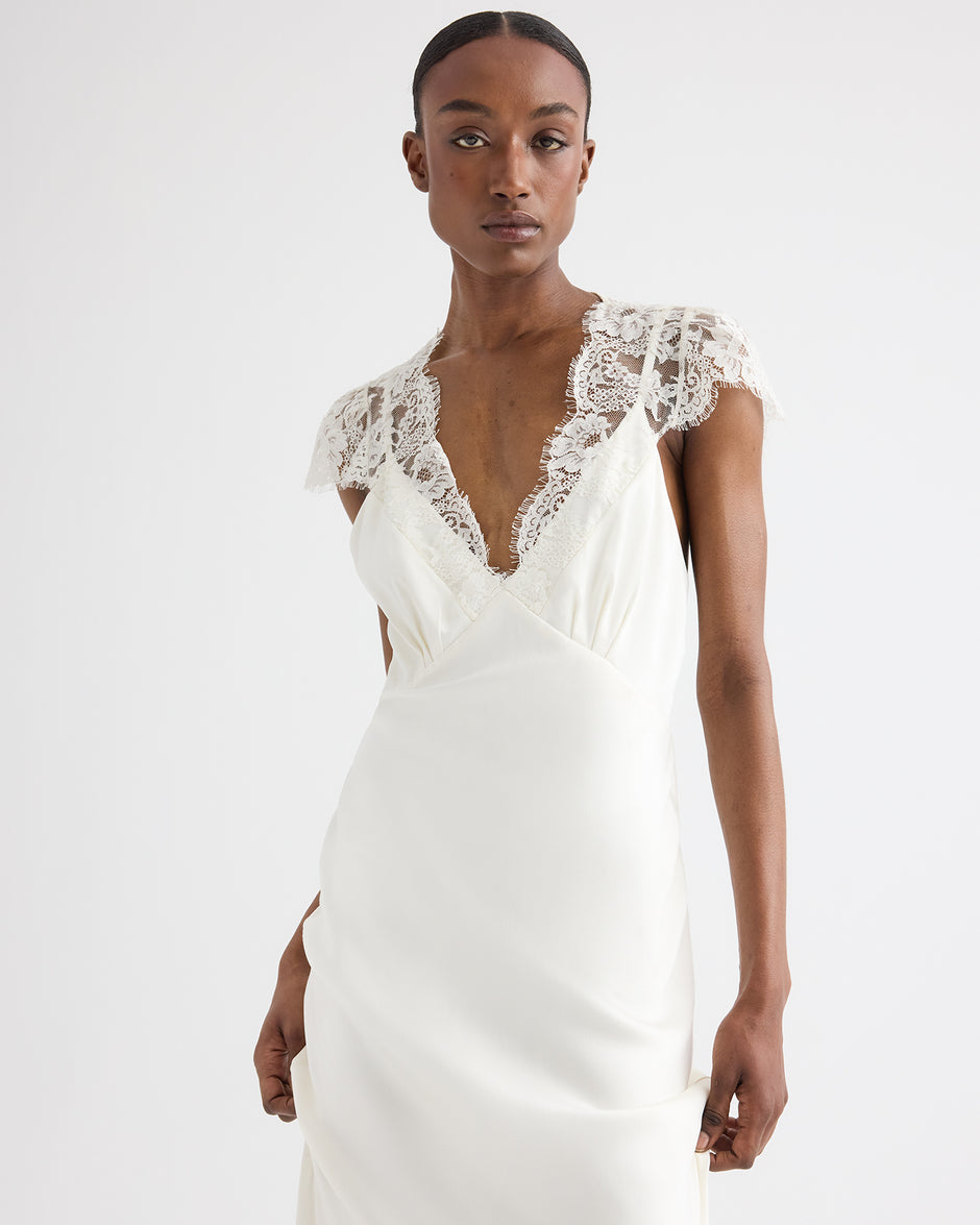 TWP Ivory Lace Gown in Silk Charmeuse view 5