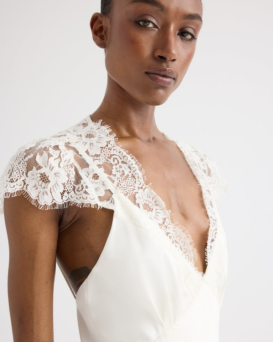 TWP Ivory Lace Gown in Silk Charmeuse view 2