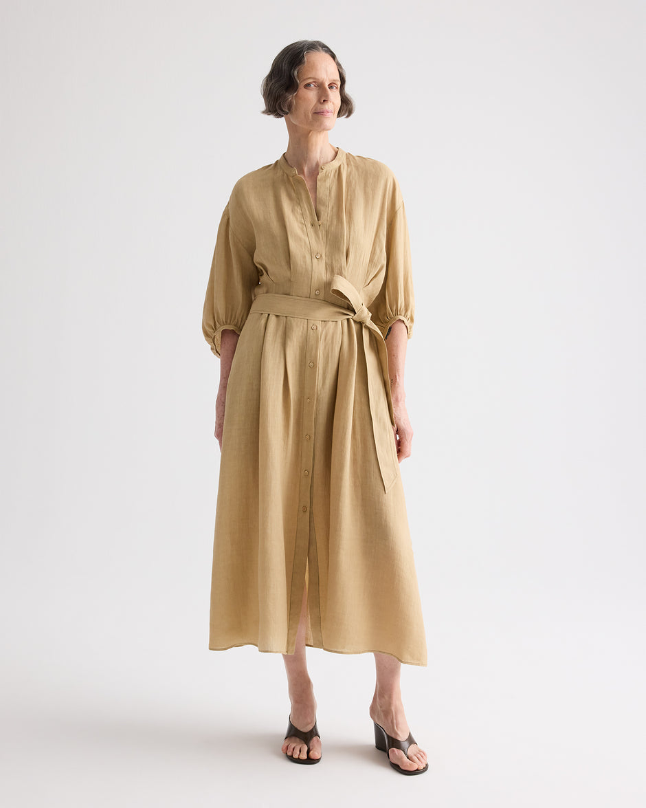 TWP Candied ginger Maxi Dress With 3/4 Poet Sleeve in Fluid Linen view 1