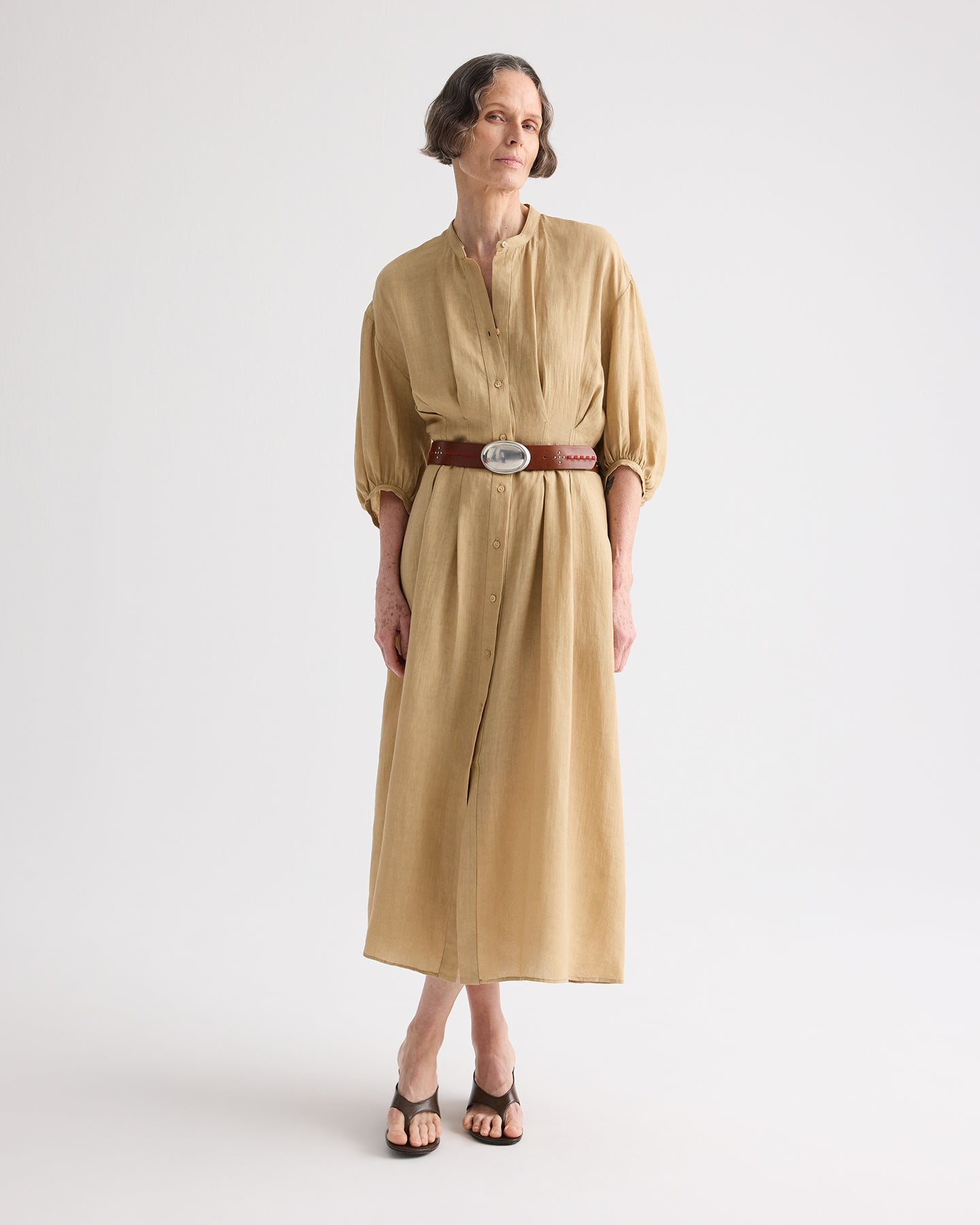 TWP Candied ginger Maxi Dress With 3/4 Poet Sleeve in Fluid Linen view 3