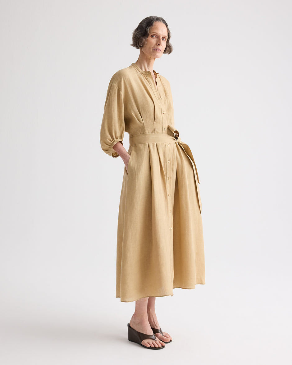 TWP Candied ginger Maxi Dress With 3/4 Poet Sleeve in Fluid Linen view 4