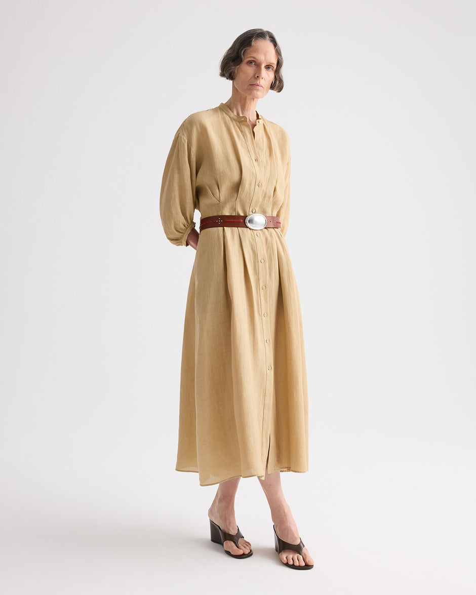 TWP Candied ginger Maxi Dress With 3/4 Poet Sleeve in Fluid Linen view 6