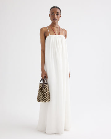 TWP Ivory Shirred Column Dress in Linen Viscose view 1