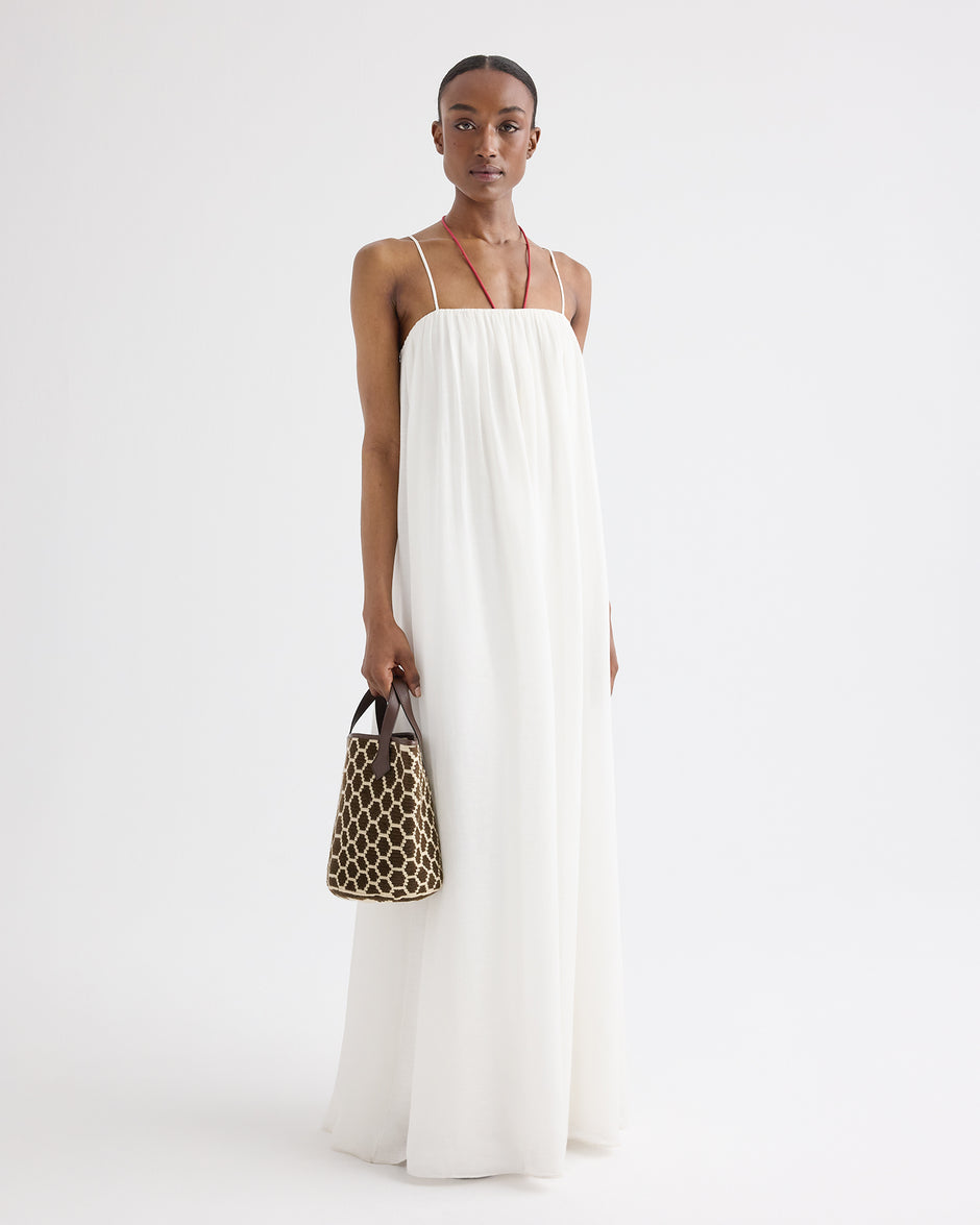 TWP Ivory Shirred Column Dress in Linen Viscose view 1