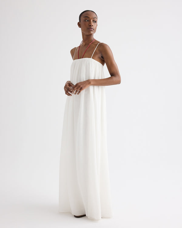 TWP Women's Shirred Column Dress in Linen Viscose - Ivory TWP Women's Shirred Column Dress in Linen Viscose - Ivory