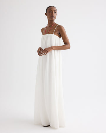 TWP Ivory Shirred Column Dress in Linen Viscose view 2