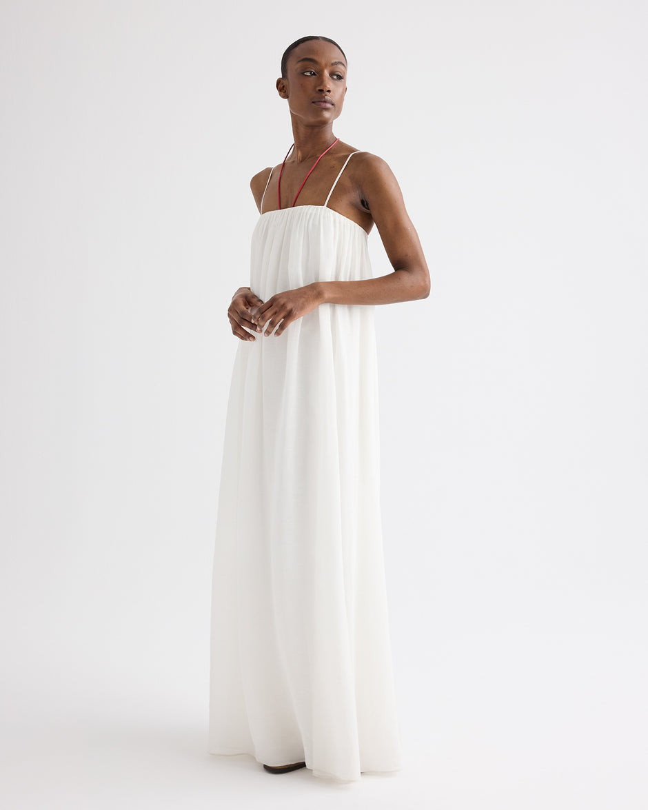 TWP Ivory Shirred Column Dress in Linen Viscose view 2