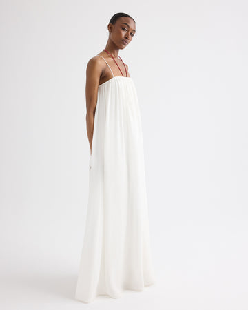 TWP Ivory Shirred Column Dress in Linen Viscose view 3