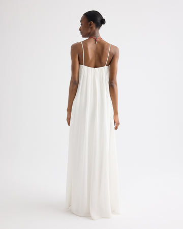 TWP Ivory Shirred Column Dress in Linen Viscose view 5