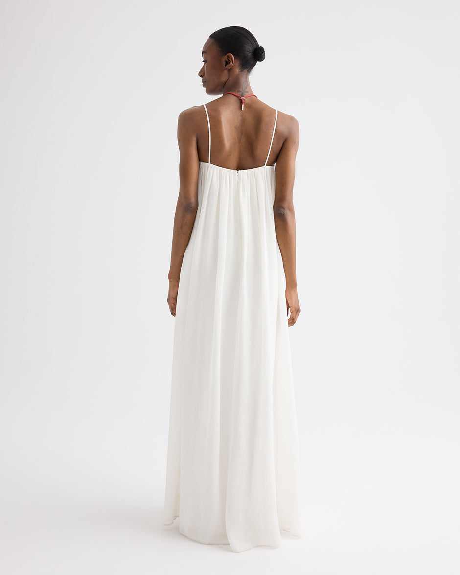 TWP Ivory Shirred Column Dress in Linen Viscose view 5