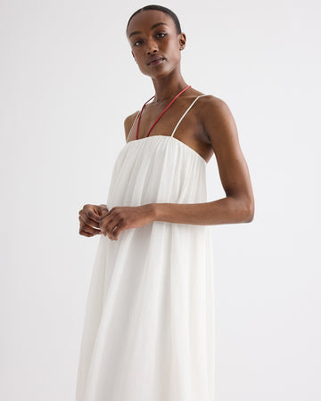 TWP Ivory Shirred Column Dress in Linen Viscose view 4