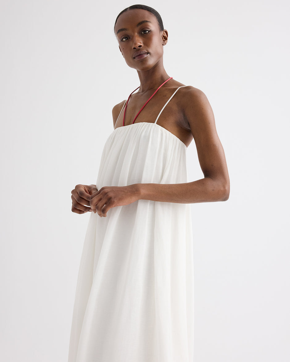 TWP Ivory Shirred Column Dress in Linen Viscose view 4